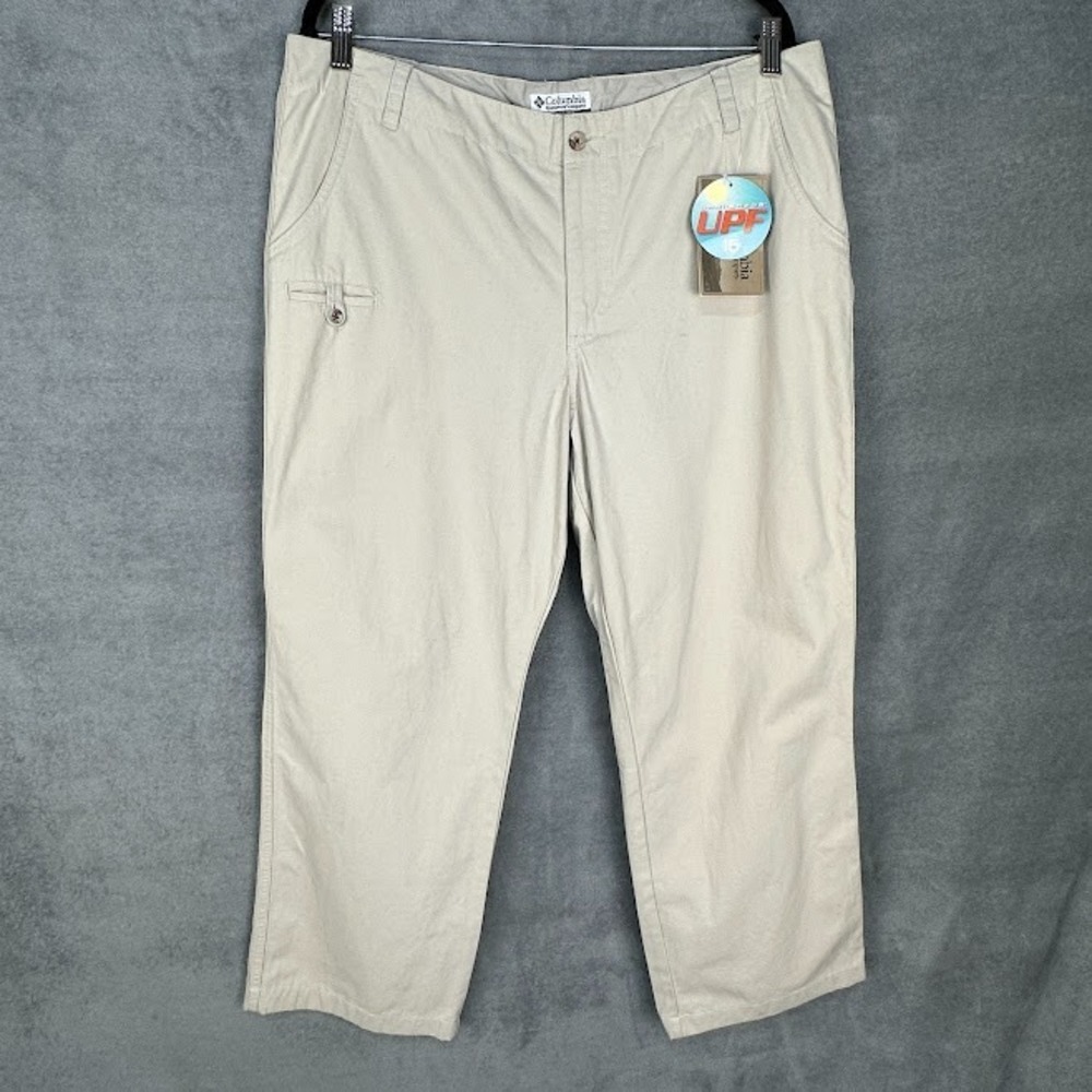 Columbia Edgewater Chino Pants Womens 16 Tan Omni Shade UPF Pockets Outdoors
